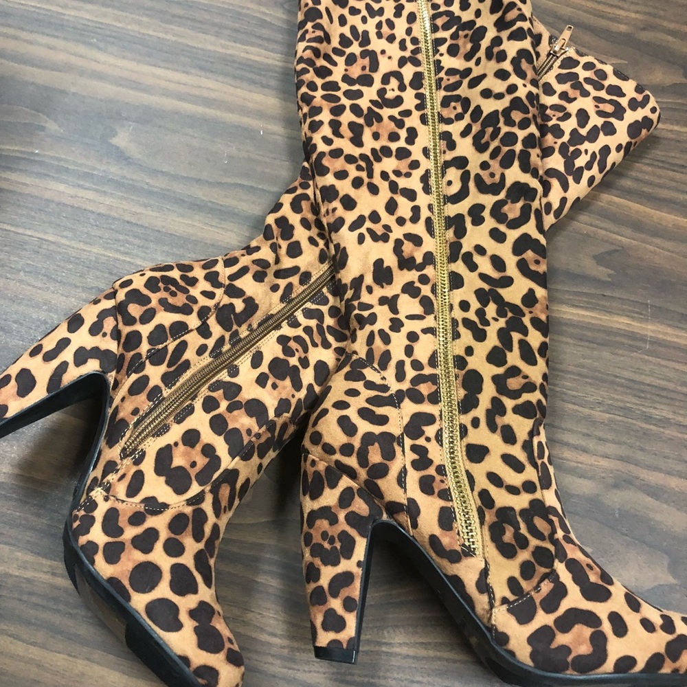 Knee high leopard cheetah print boots